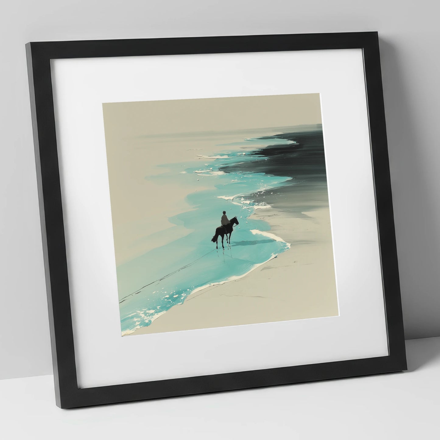 Edge of the Tide horse landscape art print in black frame