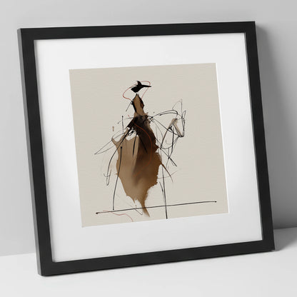 Elegant Sepia Rider horse & rider art print in black frame
