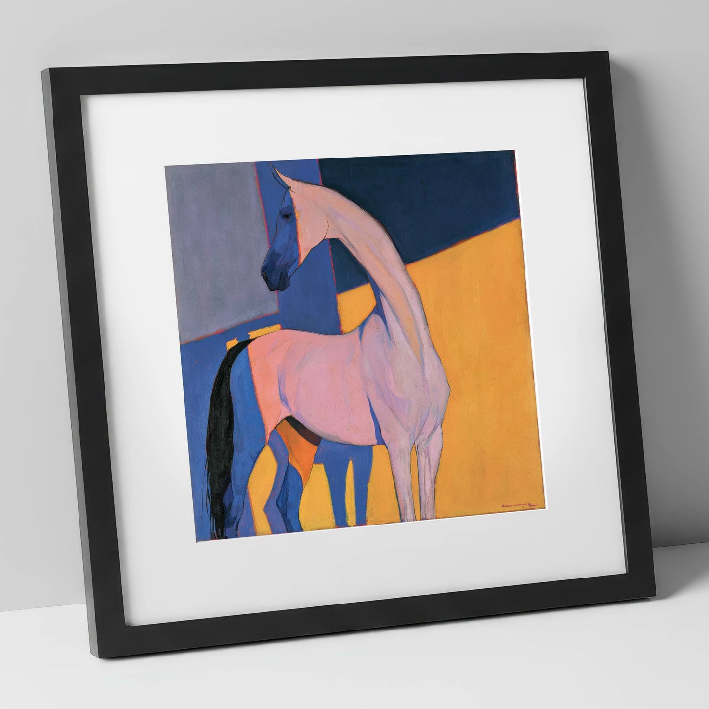 Vibrant Colour Block Horse horse breed art print in black frame