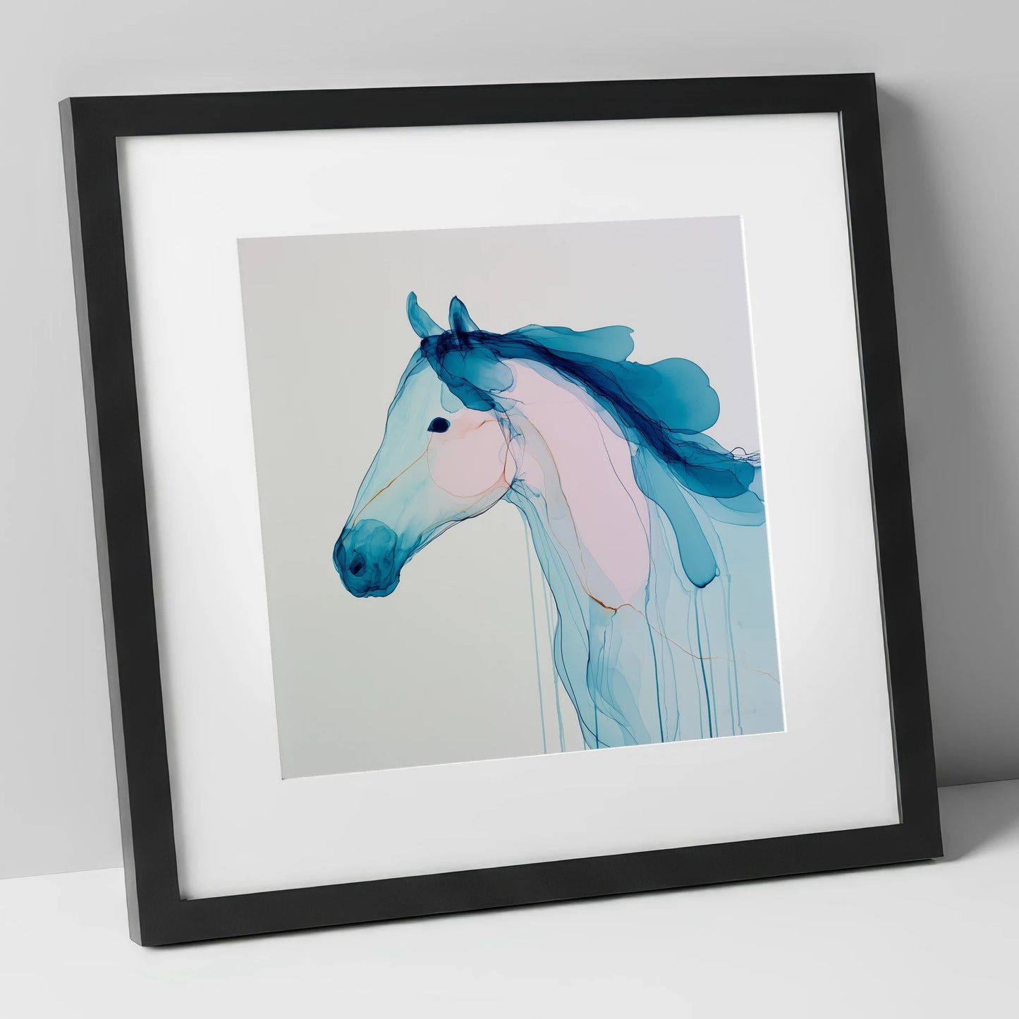 Ethereal Blue Spirit horse breed art print in black frame