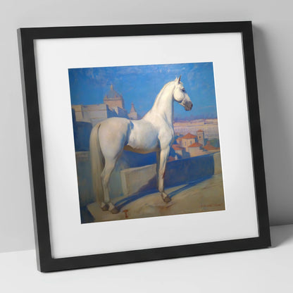 The Classical Grey horse breed art print in black frame