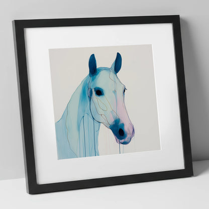 Ethereal Azure Equine horse portrait art print in black frame