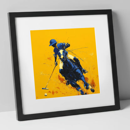 Indigo Chukka Strike polo horse art print in black frame