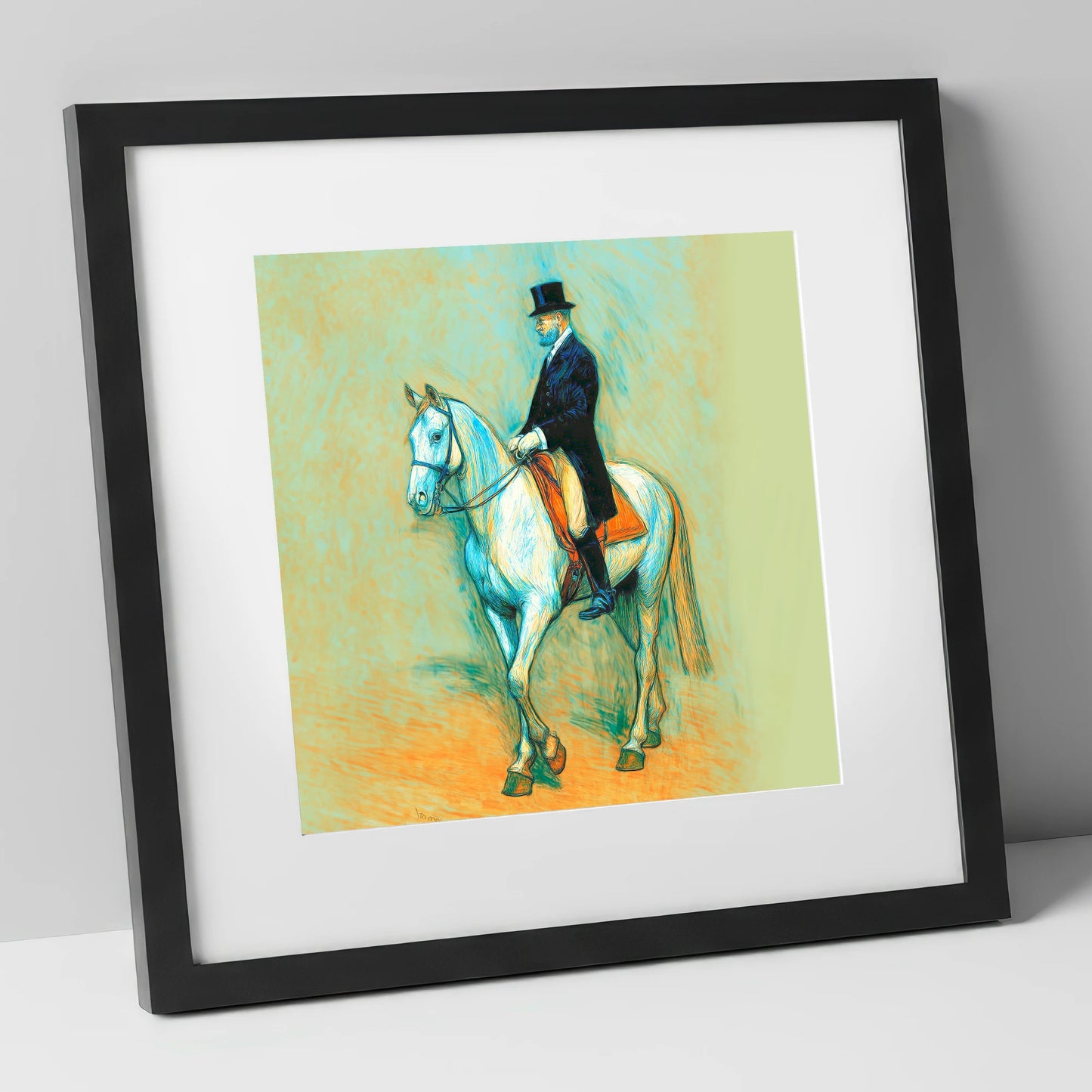The Classical Master dressage horse art print in black frame