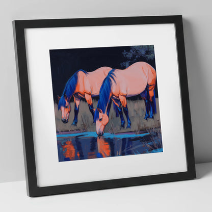 Indigo Waters horse landscape art print in black frame