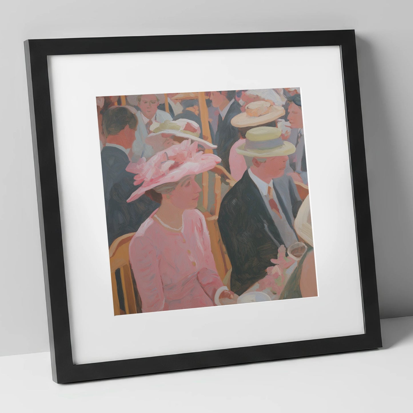 Summer Meet Elegance racing horse art print in black frame