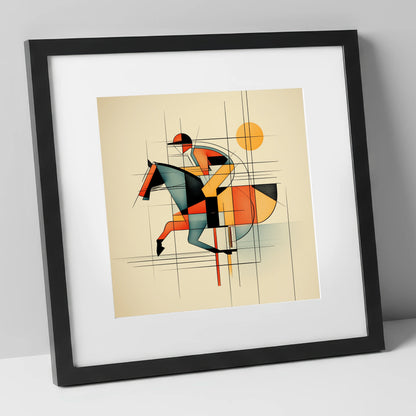 Rhythmic Racing Lines racing horse art print in black frame