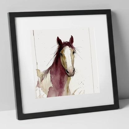 Plum Wash Equine Portrait horse portrait art print in black frame