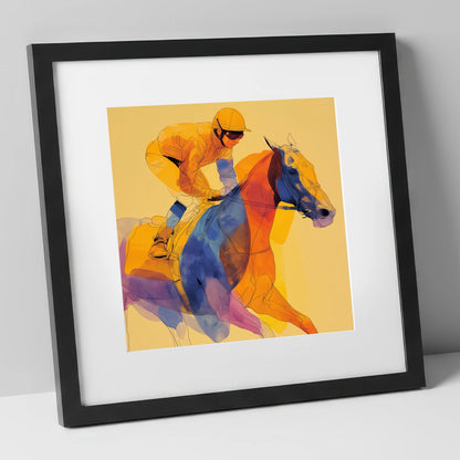 Prismatic Racing Stride racing horse art print in black frame