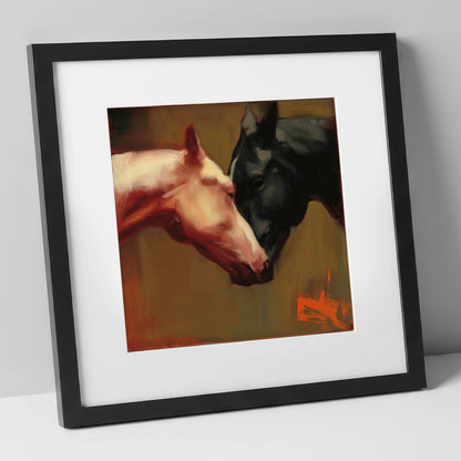 Silent Communion horse portrait art print in black frame