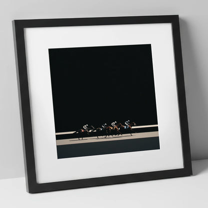 The Midnight Gallop racing horse art print in black frame