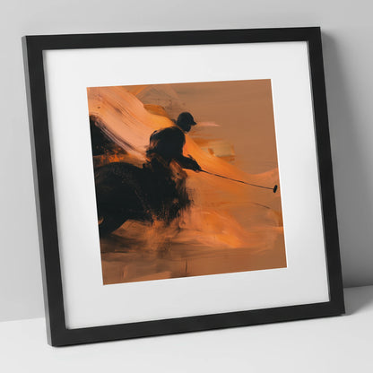 The Decisive Strike polo horse art print in black frame