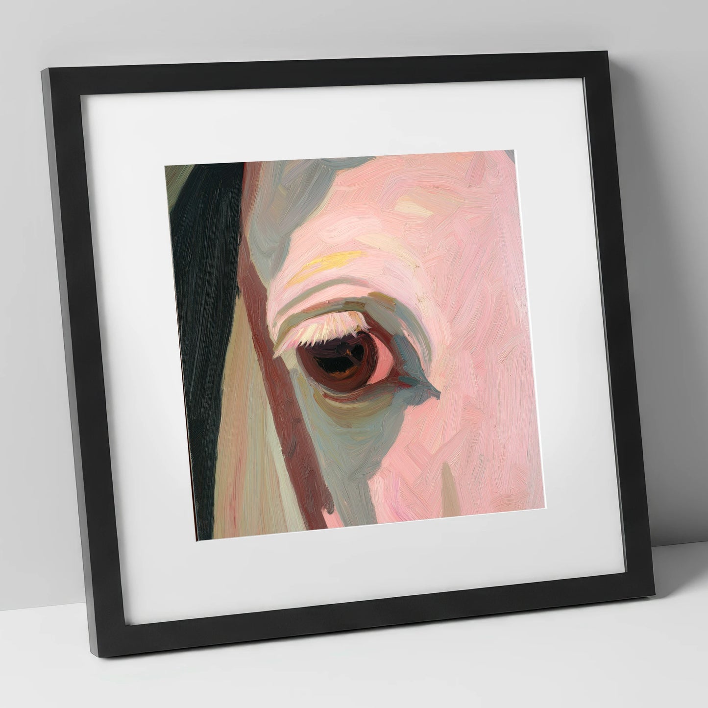 A Gentle Gaze horse portrait art print in black frame