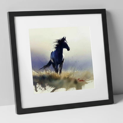 Into the Wind wild horses art print in black frame