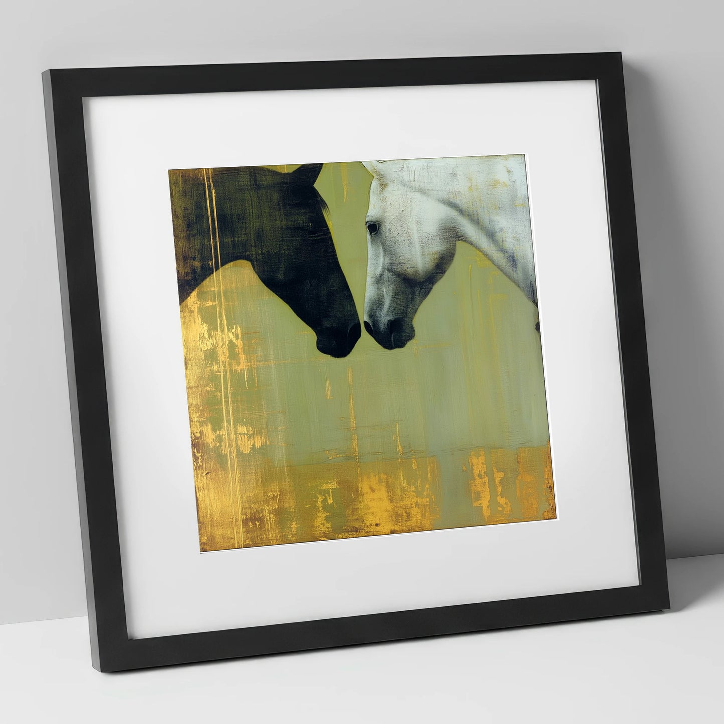 Quiet Connection horse portrait art print in black frame