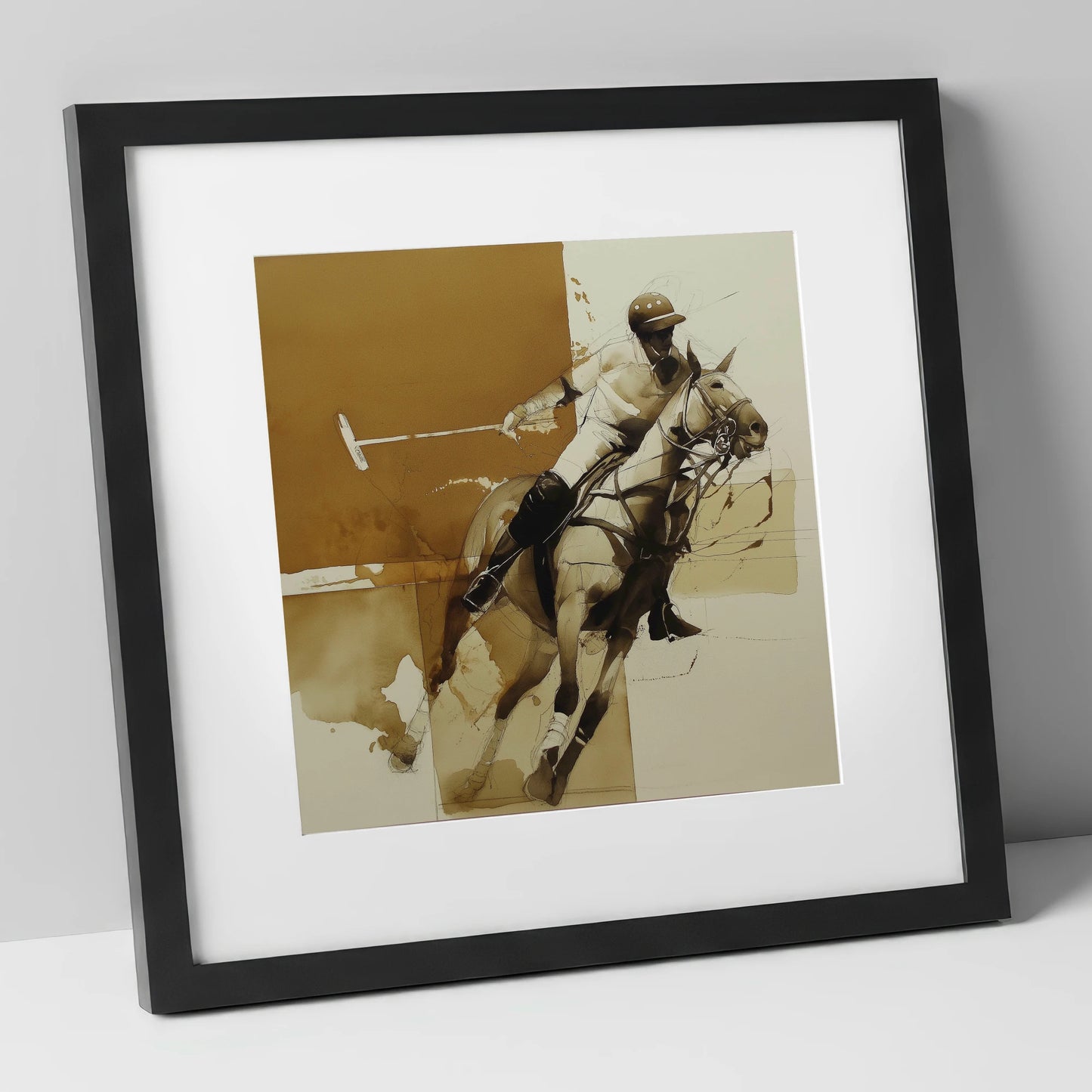 Mid-Chukka Momentum polo horse art print in black frame