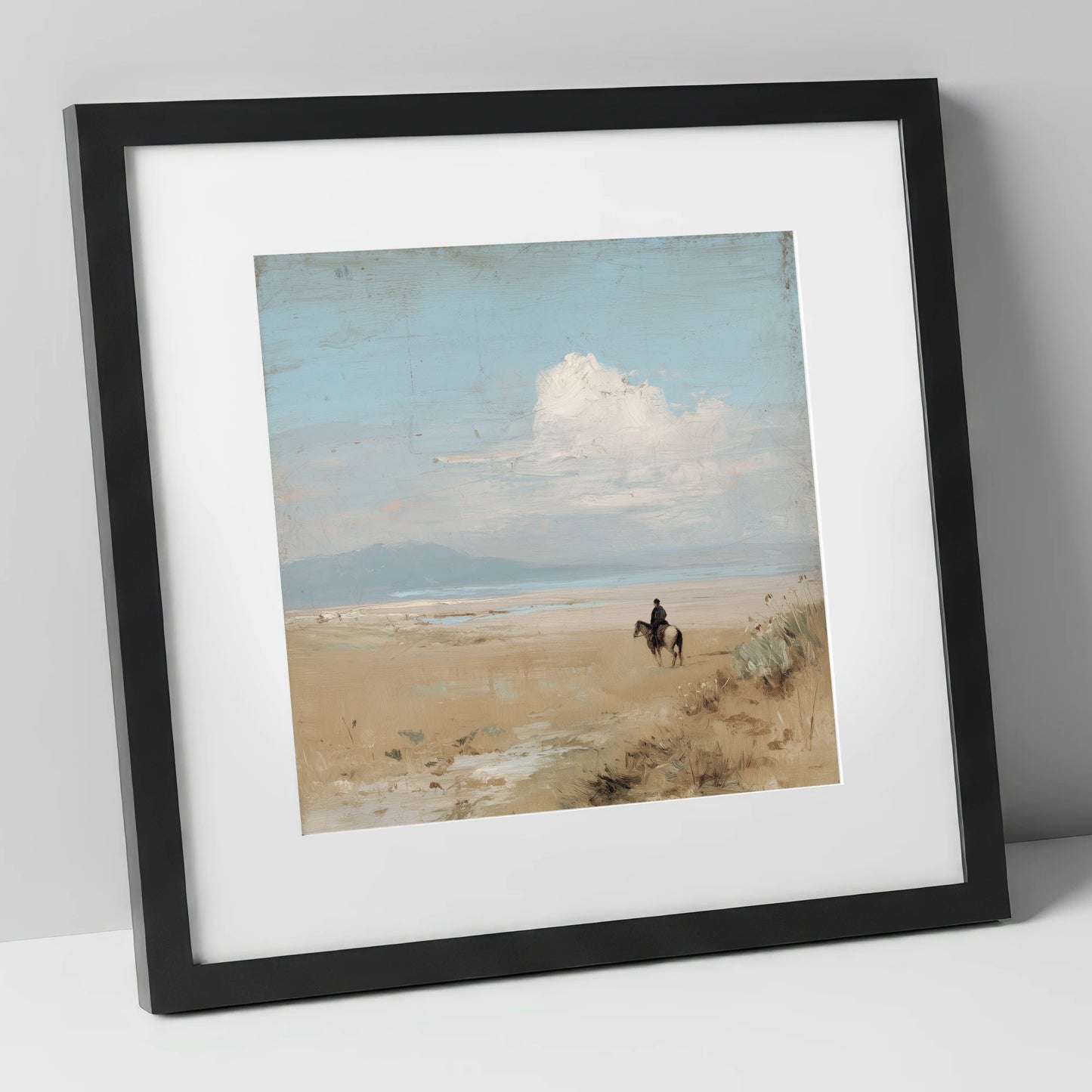 The Quiet Horizon horse landscape art print in black frame