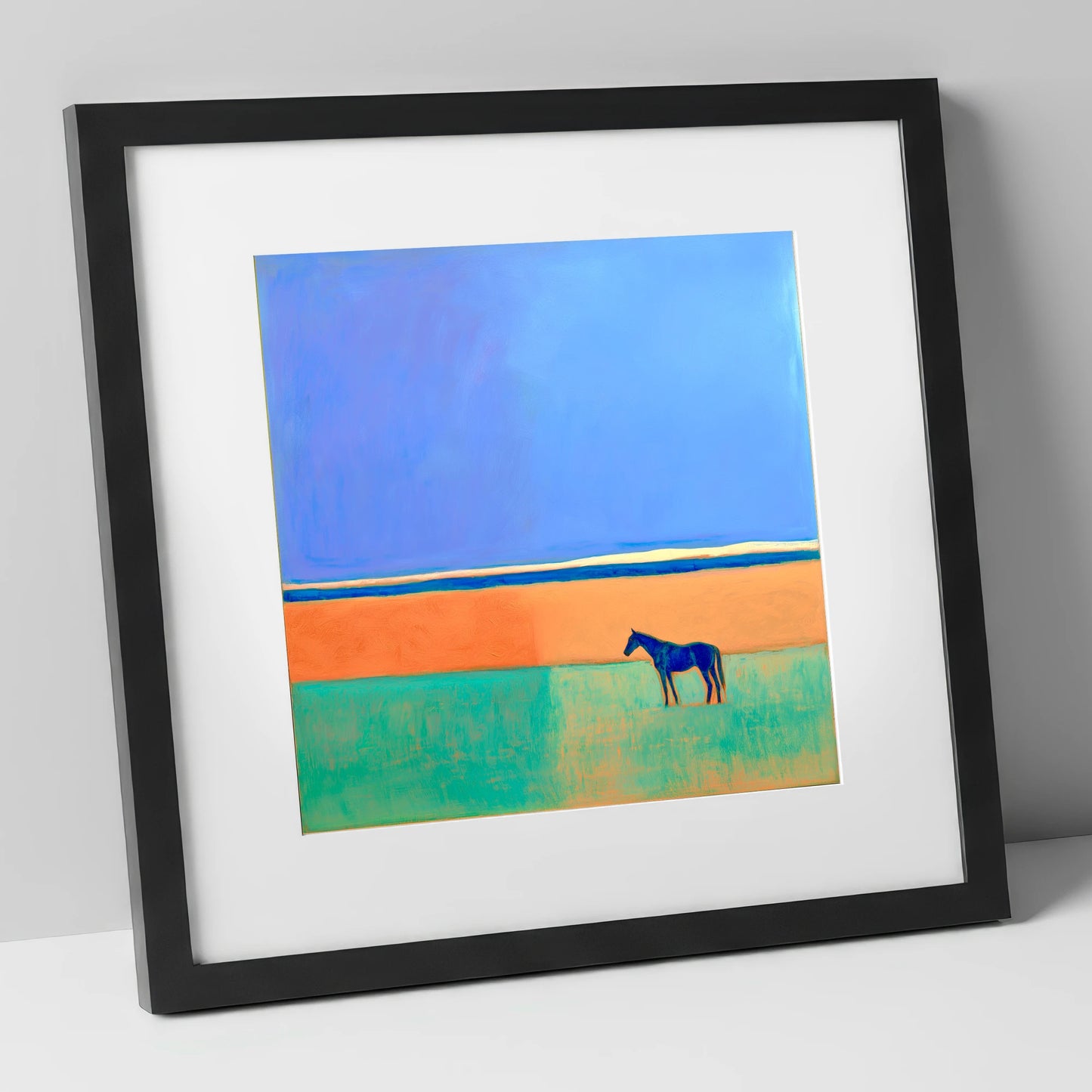 The Silent Expanse horse landscape art print in black frame