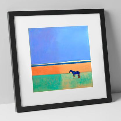 The Silent Expanse horse landscape art print in black frame
