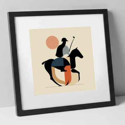 Mid-Century Polo Match polo horse art print in black frame