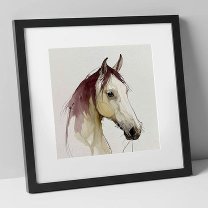 Elegant Plum Wash Portrait horse portrait art print in black frame