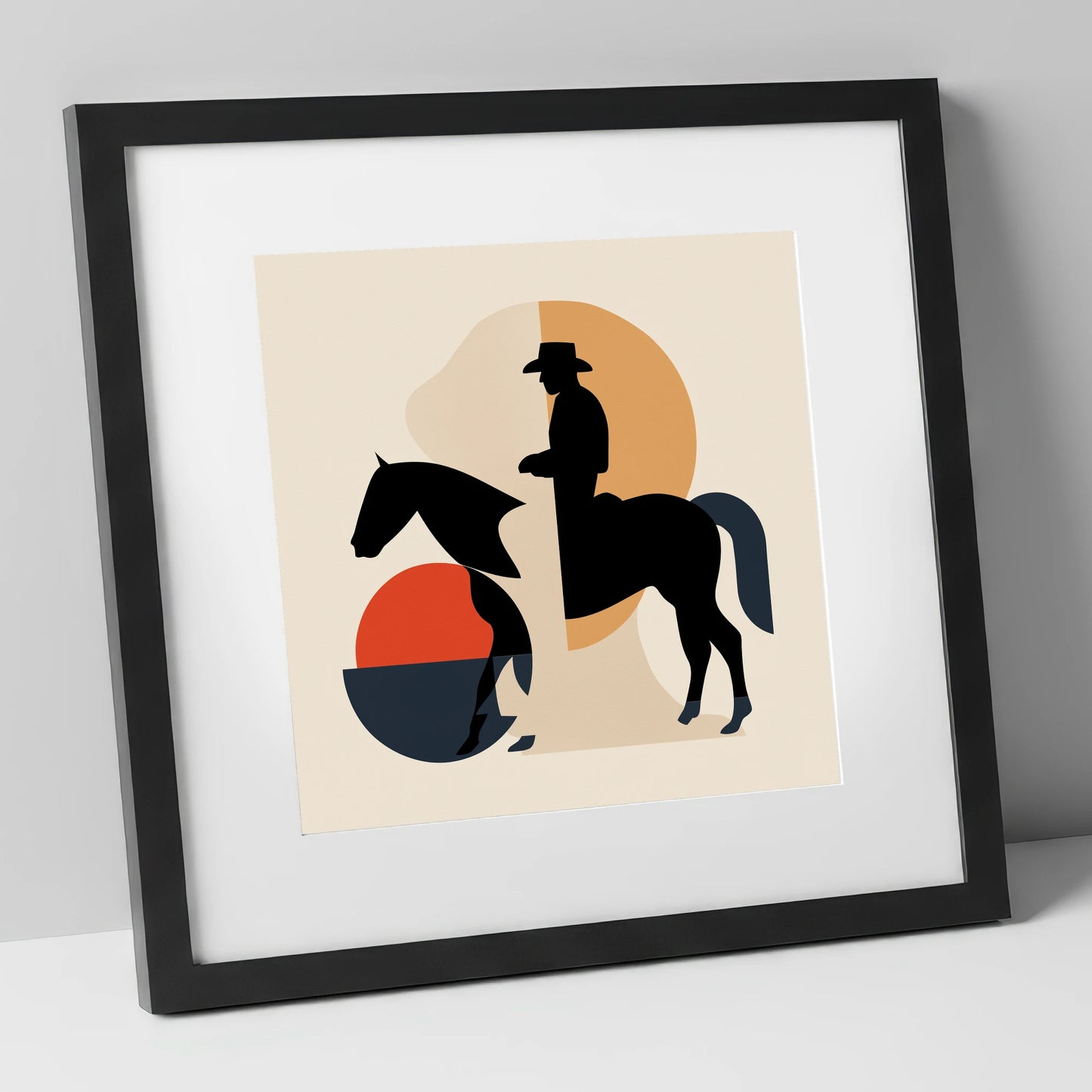 Mid-Century Western Rider western horse art print in black frame