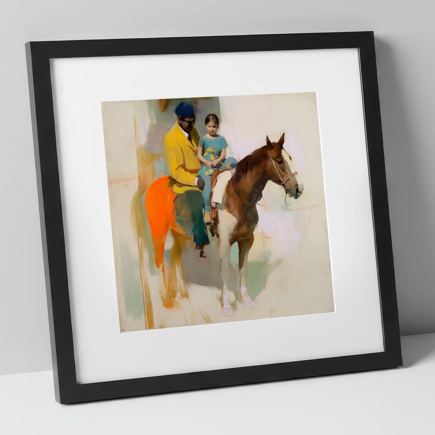 Shared Journey horse & rider art print in black frame