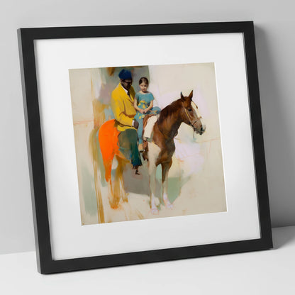 Shared Journey horse & rider art print in black frame