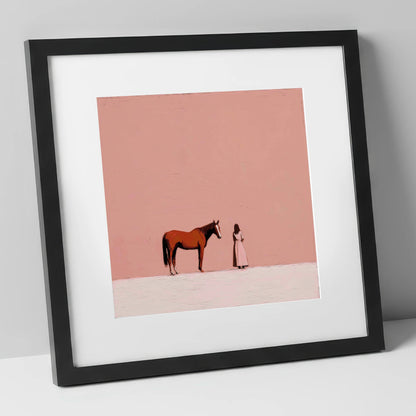 A Quiet Understanding horse & rider art print in black frame