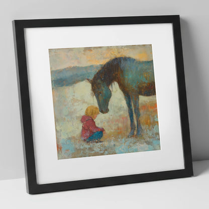 A Quiet Understanding horse & rider art print in black frame