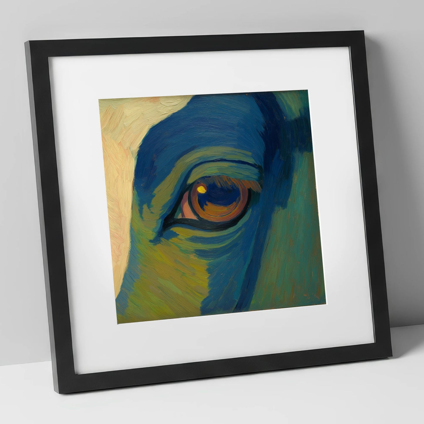 Cobalt Vision horse portrait art print in black frame