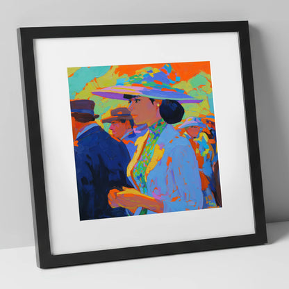 Ladies Day Elegance racing horse art print in black frame