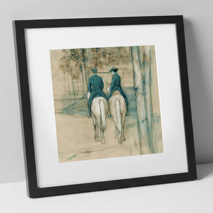 The Woodland Hack horse & rider art print in black frame