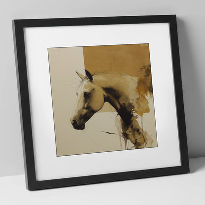 Expressive Sepia Profile horse breed art print in black frame