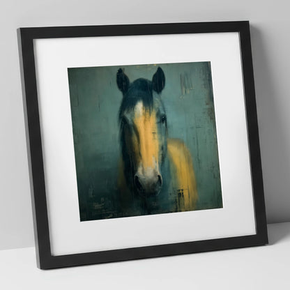 Ochre and Slate horse portrait art print in black frame