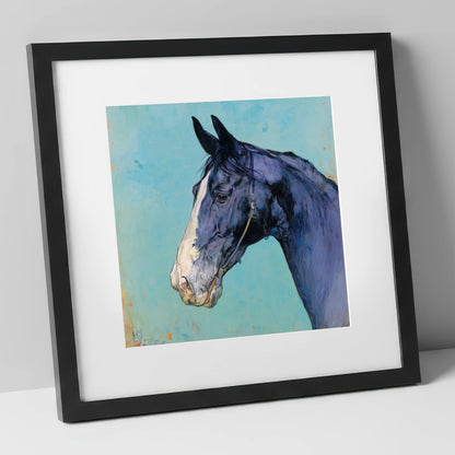 Azure Equine Profile horse portrait art print in black frame
