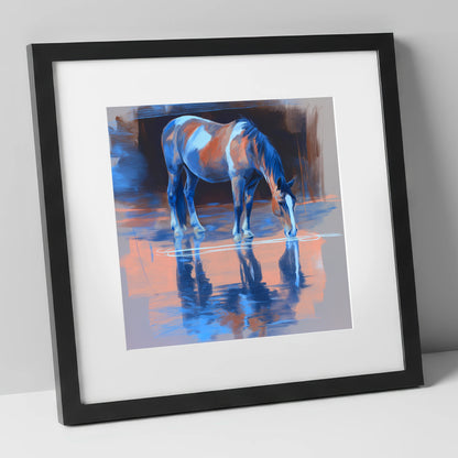 Tranquil Reflection horse portrait art print in black frame