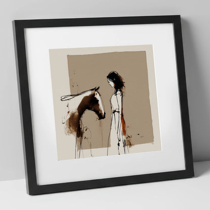 The Unspoken Bond horse & rider art print in black frame