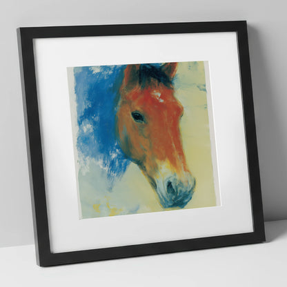 Expressive Cerulean Equine Study horse portrait art print in black frame