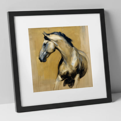 Spirited Ochre Profile horse portrait art print in black frame