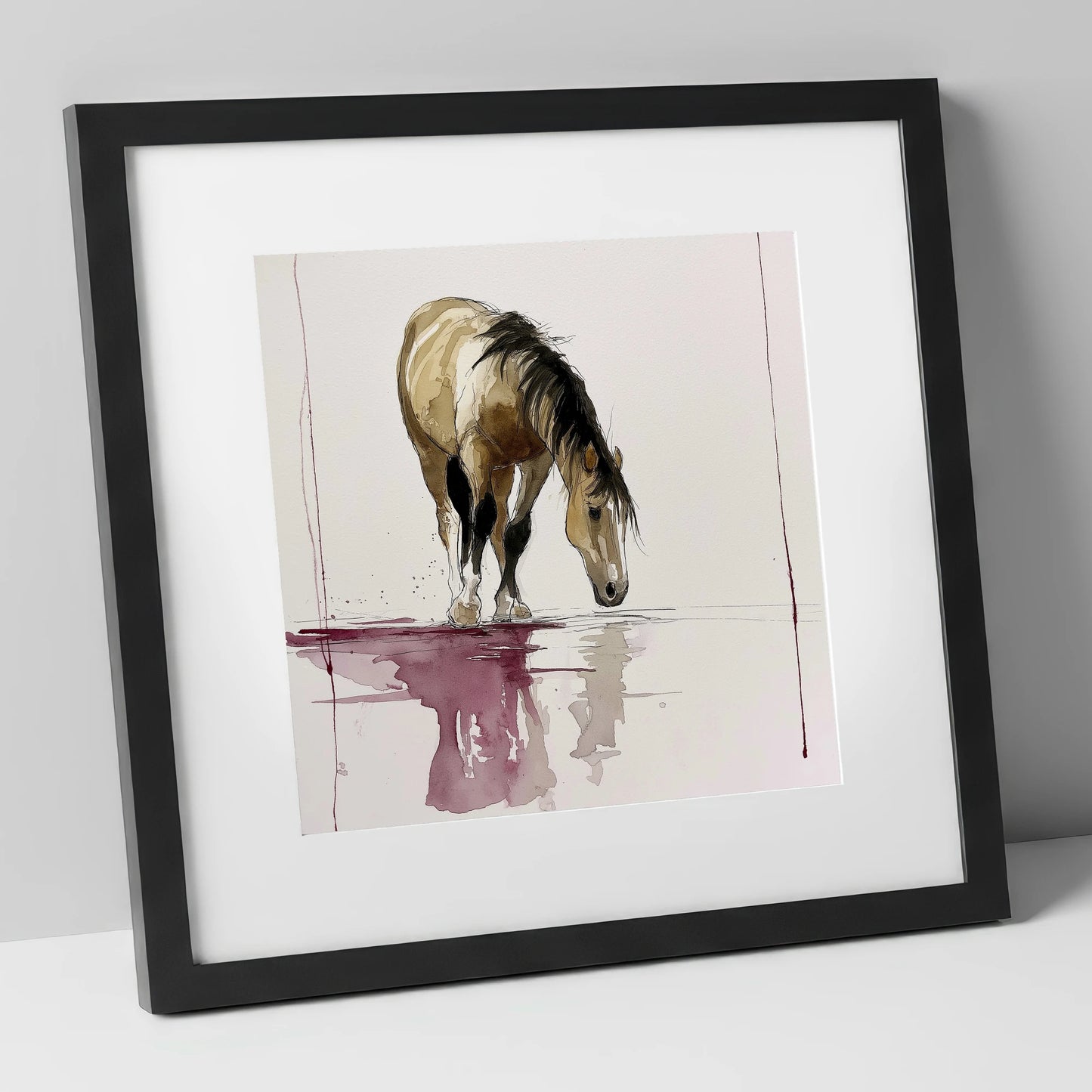 Quiet Reflection horse portrait art print in black frame