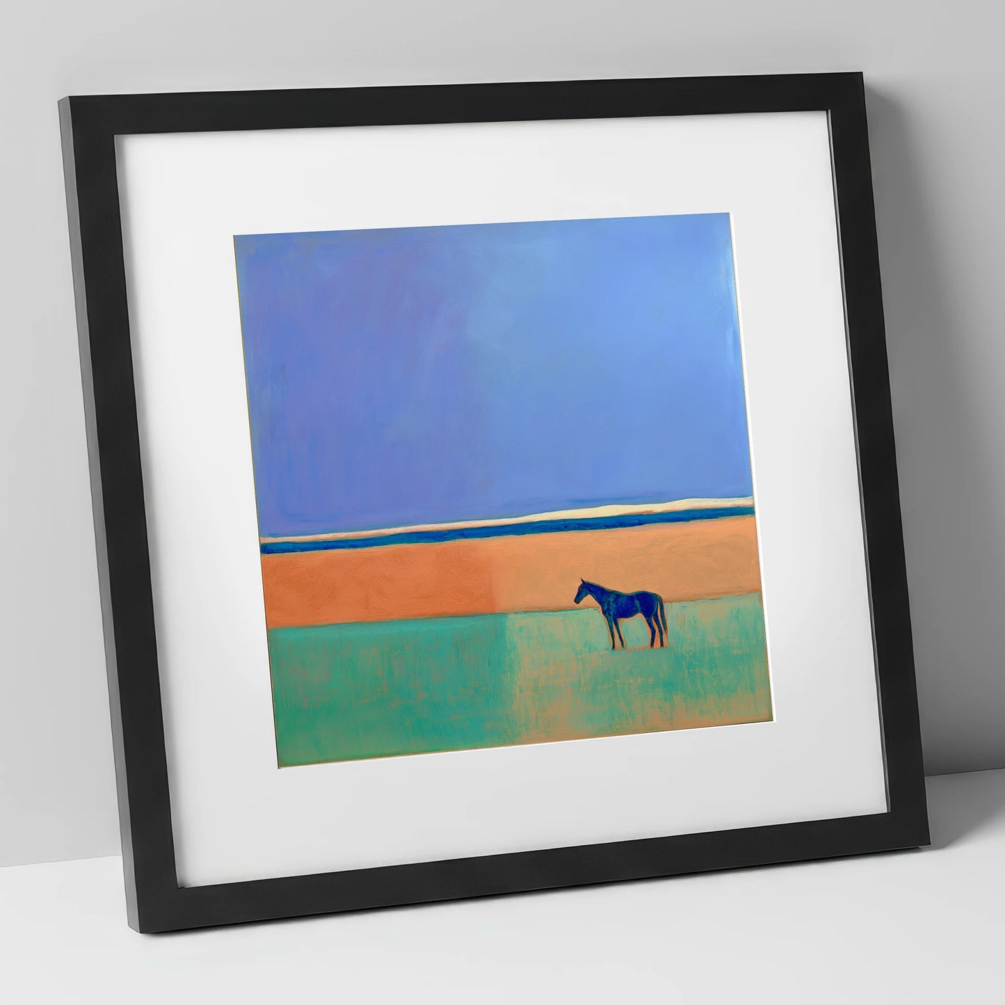 The Silent Expanse horse landscape art print in black frame