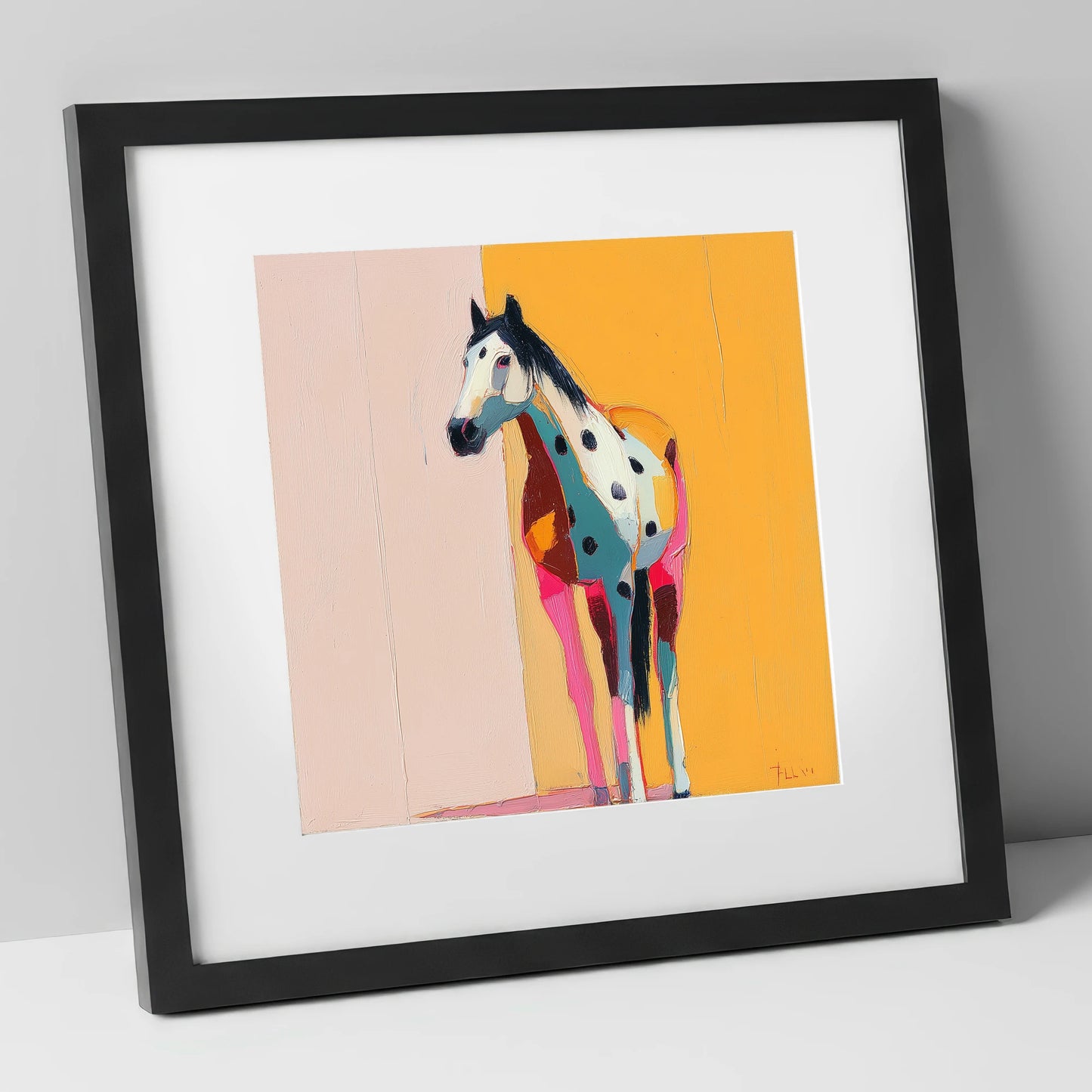 Technicolour Appaloosa horse breed art print in black frame