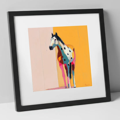 Technicolour Appaloosa horse breed art print in black frame
