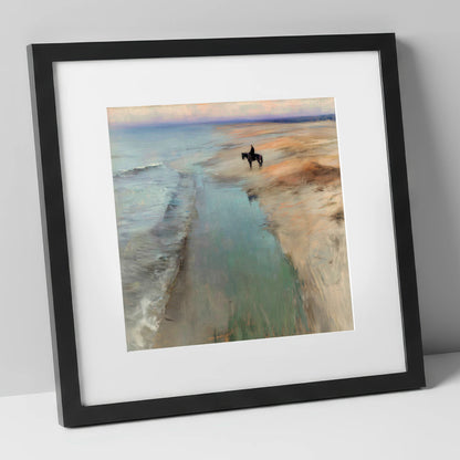 Coastal Solitude horse landscape art print in black frame