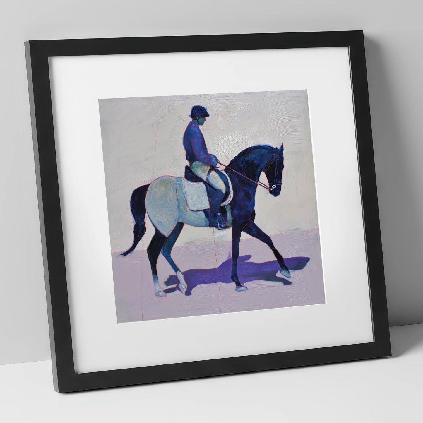 Midnight Cadence dressage horse art print in black frame