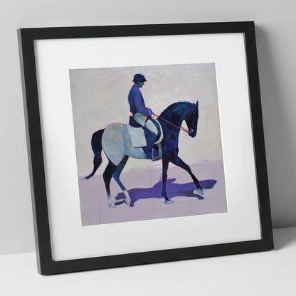 Midnight Cadence dressage horse art print in black frame