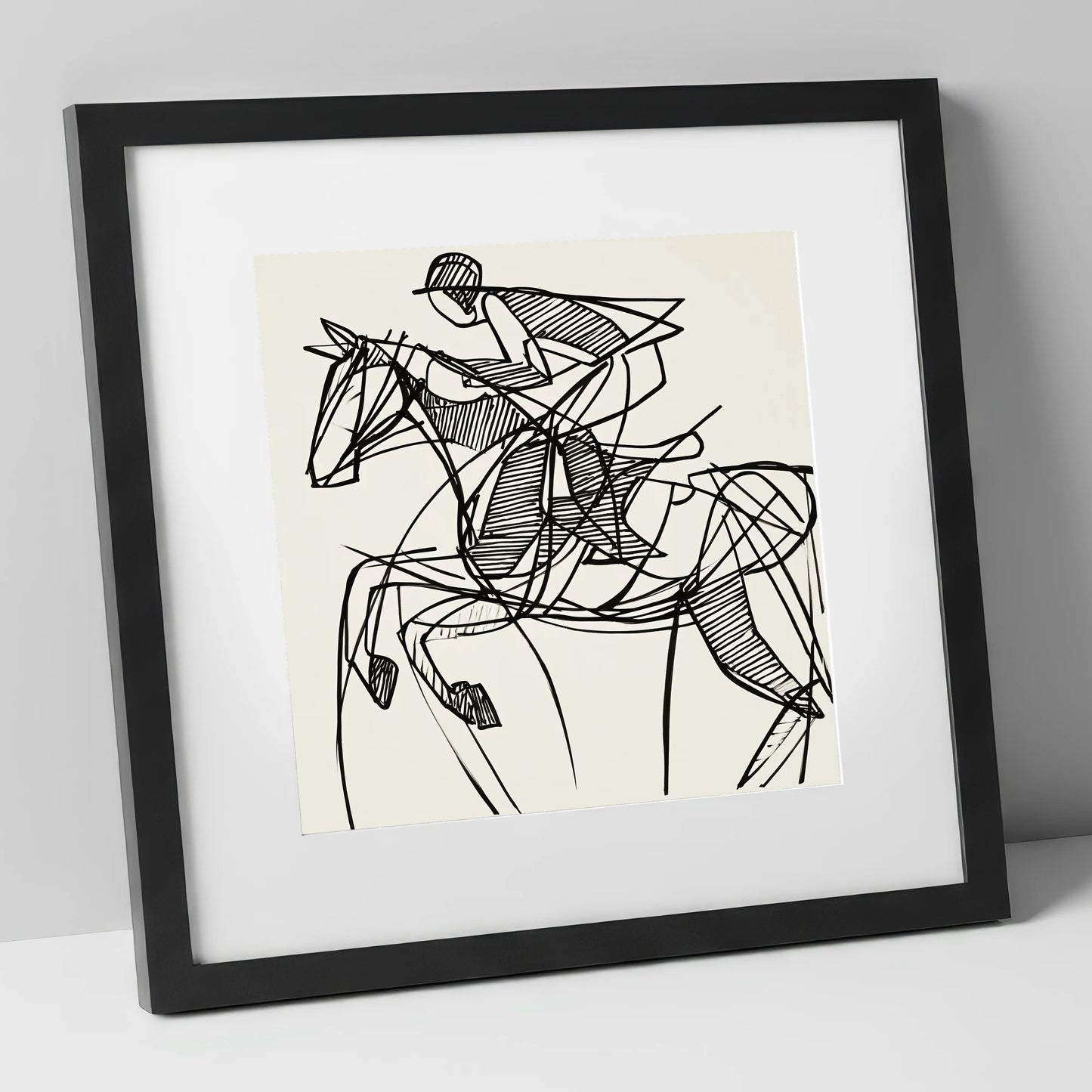 Dynamic Line Jumper show jumping horse art print in black frame