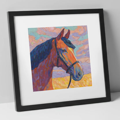 Painted Bay Profile horse portrait art print in black frame