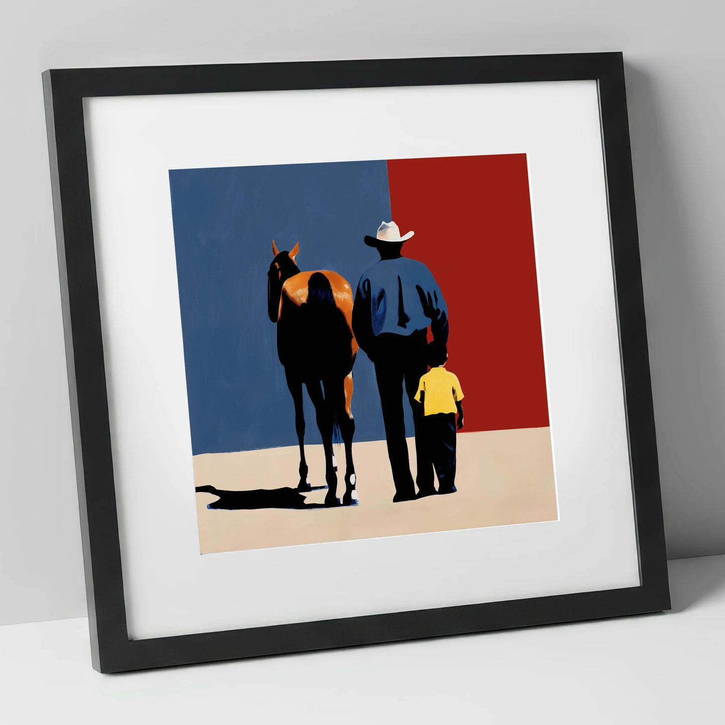 The Western Legacy horse & rider art print in black frame